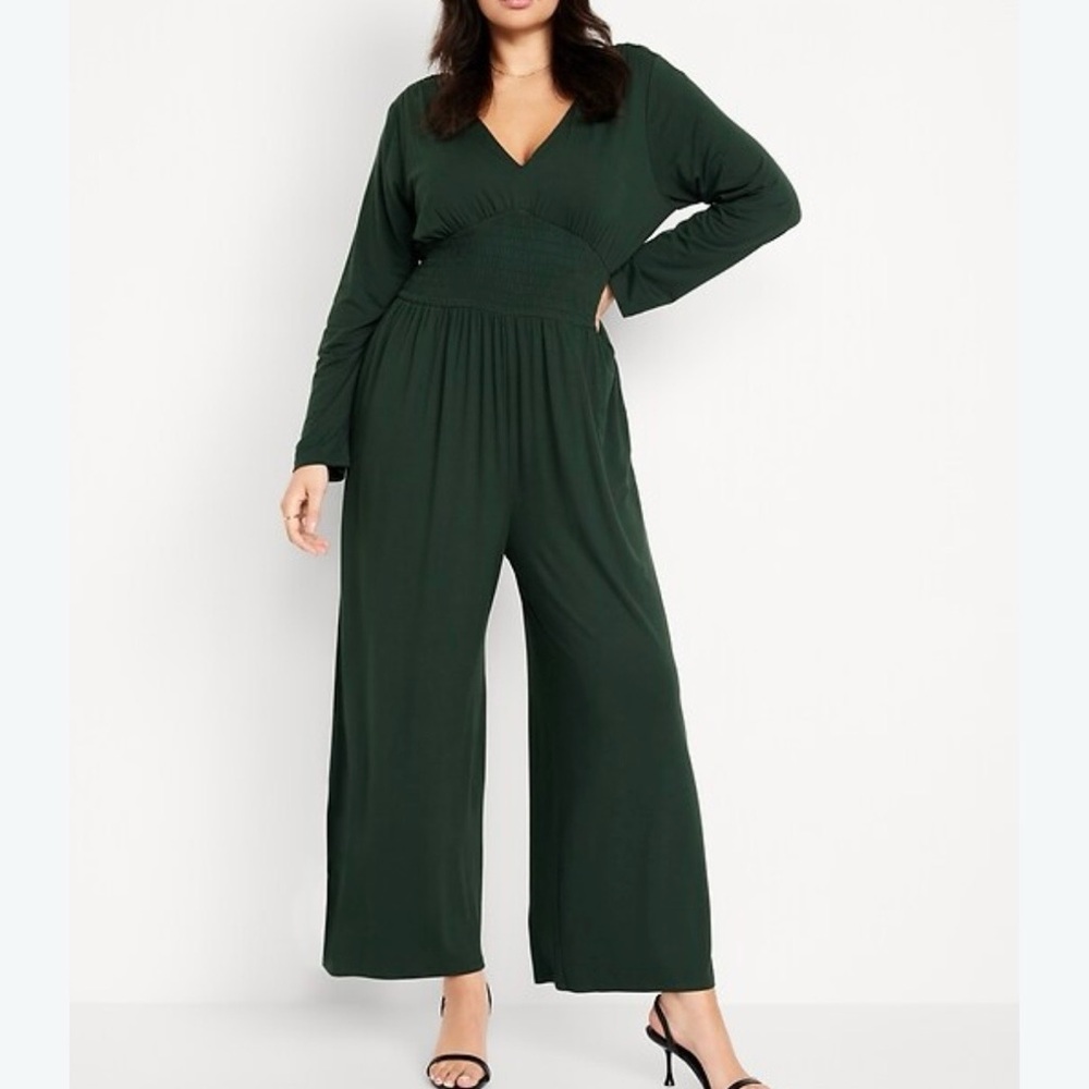 NEW Old Navy Women’s Dark Green Waist-Defined V-Neck Stretch Jumpsuit, XL Tall
